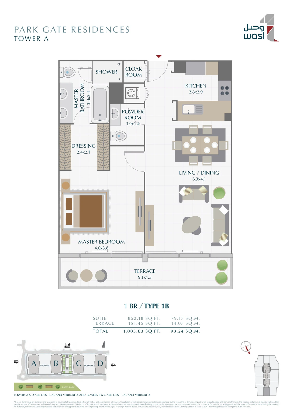 Floor plan for 1 Bedroom – Type 1B