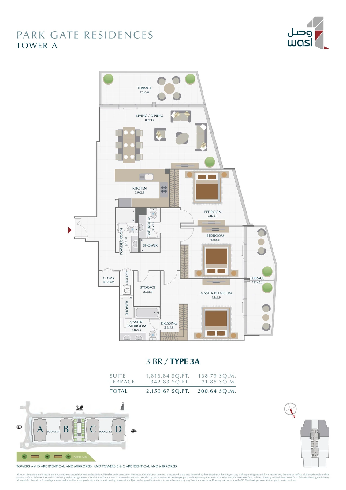 Floor plan for 3 Bedroom – Type 3A