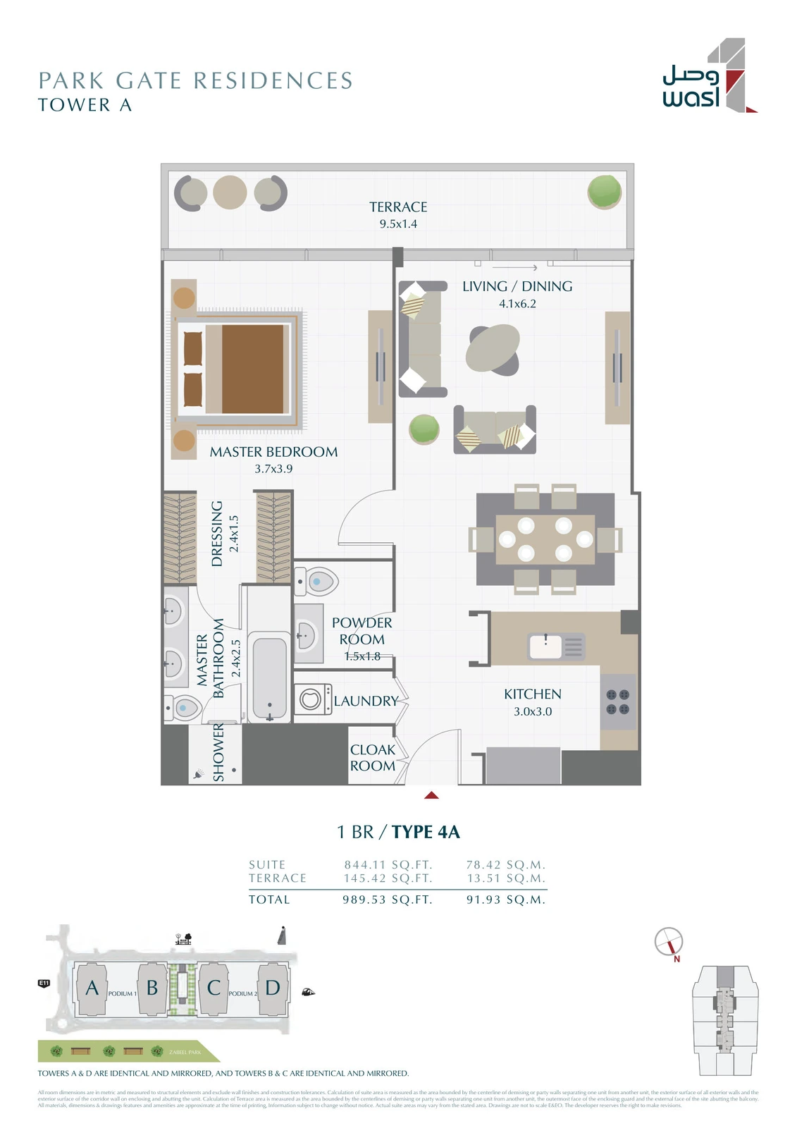 Floor plan for 1 Bedroom – Type 4A