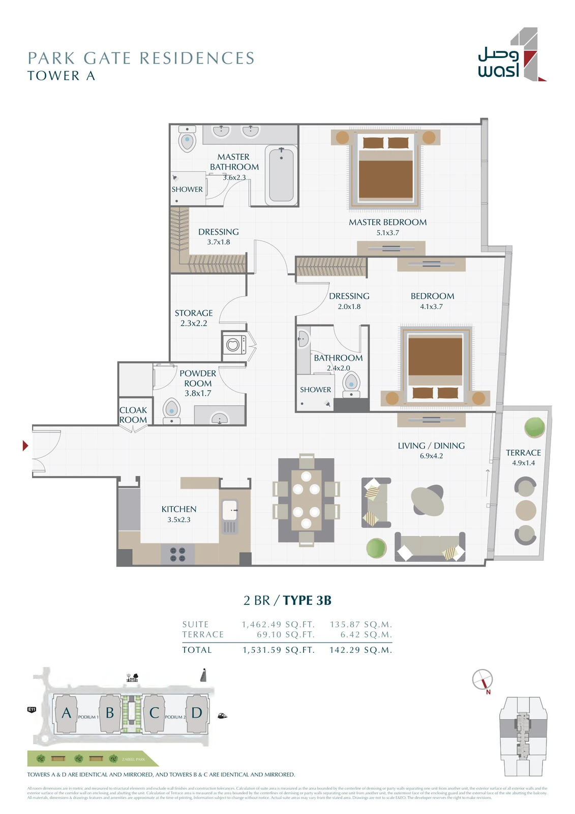 Floor plan for 2 Bedroom – Type 3B