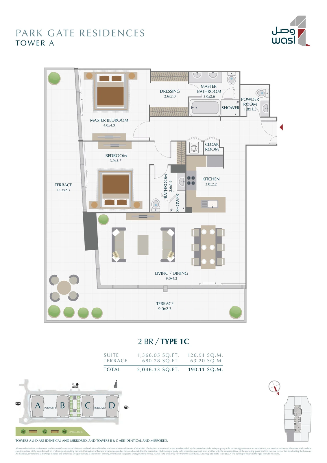 Floor plan for 2 Bedroom – Type 1C