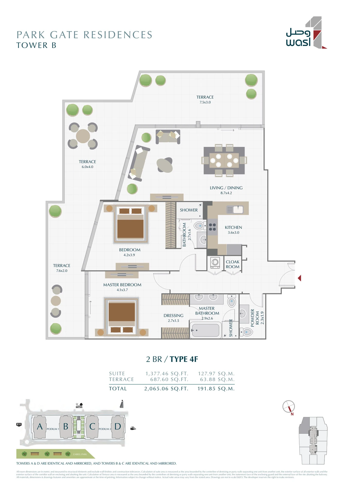 Floor plan for 2 Bedroom – Type 4F