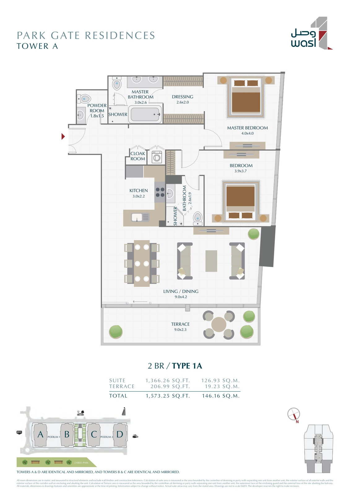 Floor plan for 2 Bedroom – Type 1A