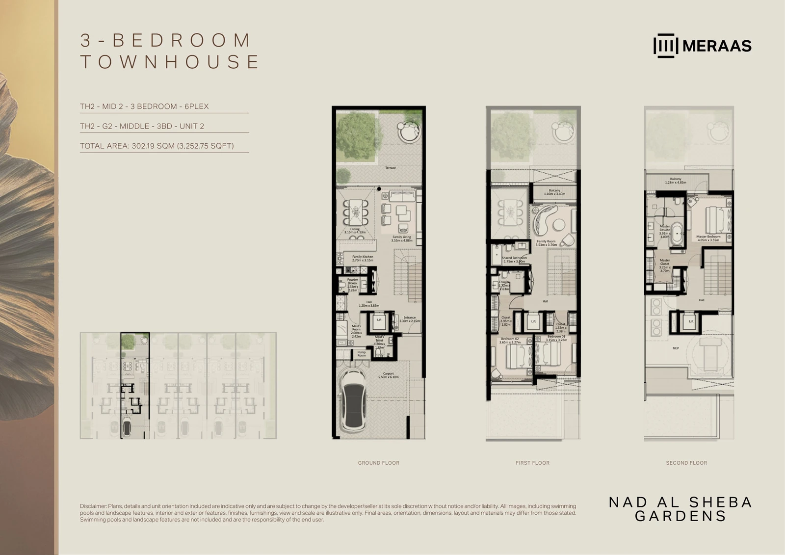 Floor plan for 3 Bedroom Townhouse – TH-2 (6-Plex) Middle Unit 2