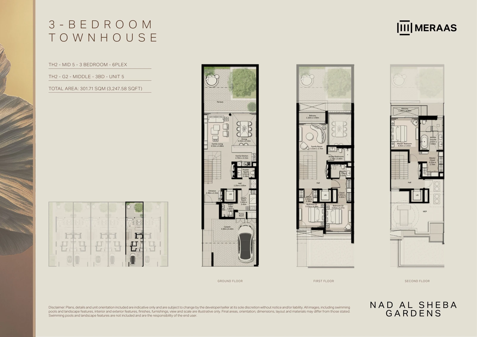 Floor plan for 3 Bedroom Townhouse – TH-2 (6-Plex) Middle Unit 5