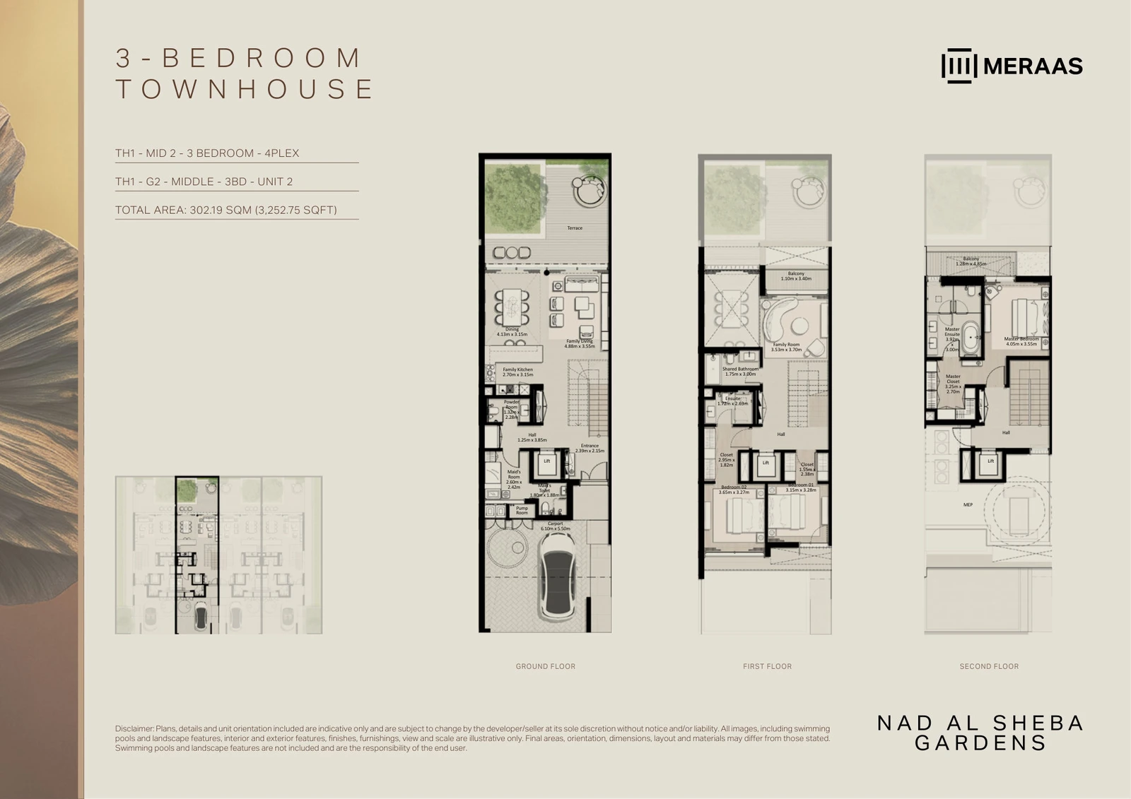 Floor plan for 3 Bedroom Townhouse – TH-1 (4-Plex) Middle Unit 2