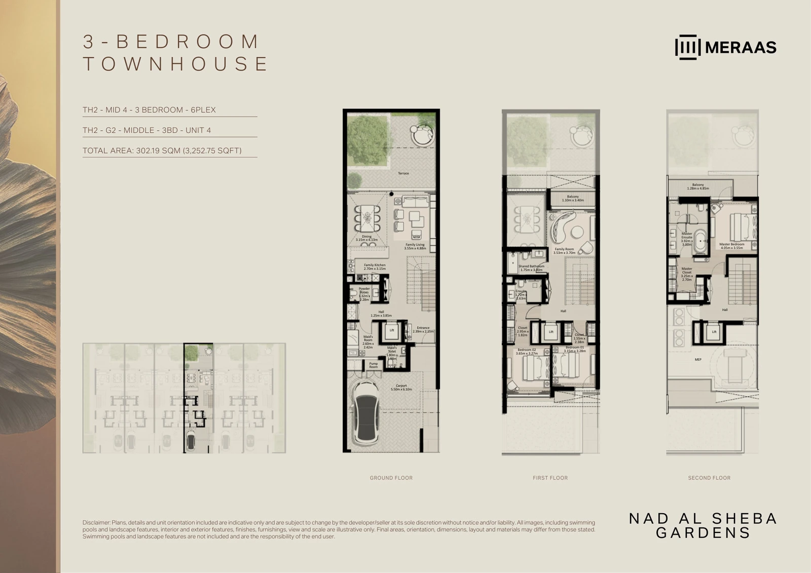Floor plan for 3 Bedroom Townhouse – TH-2 (6-Plex) Middle Unit 4