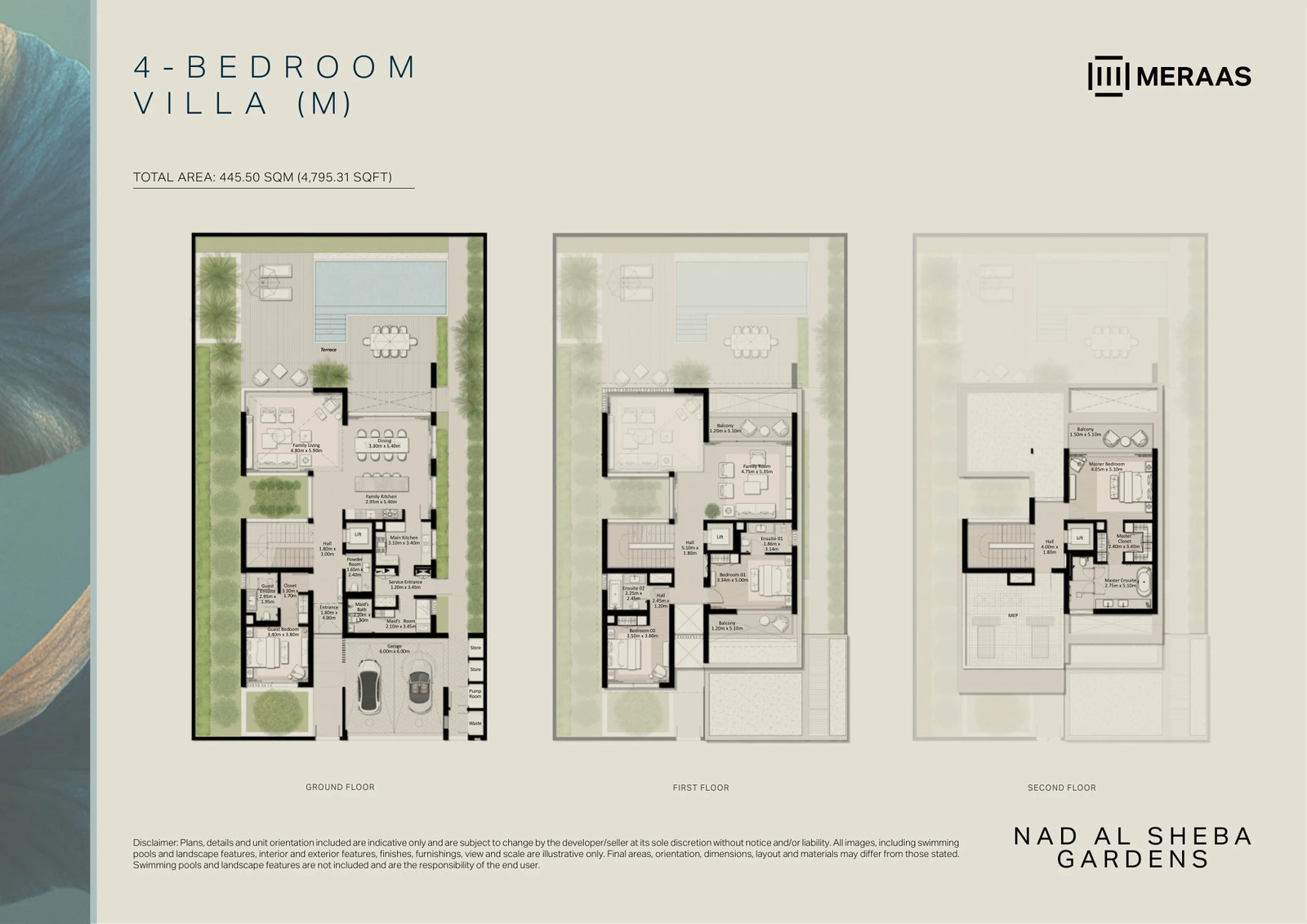 Floor plan for 4 Bedroom Villa (Mirrored)