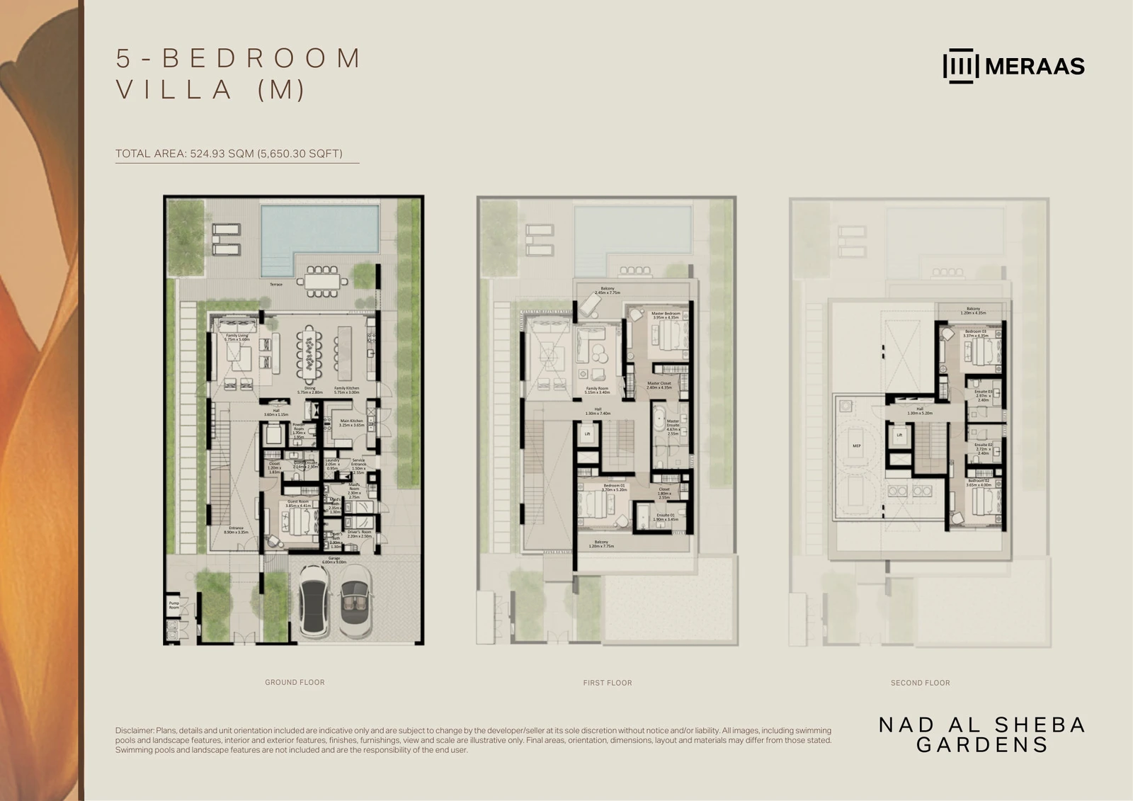 Floor plan for 5 Bedroom Villa (Mirrored)