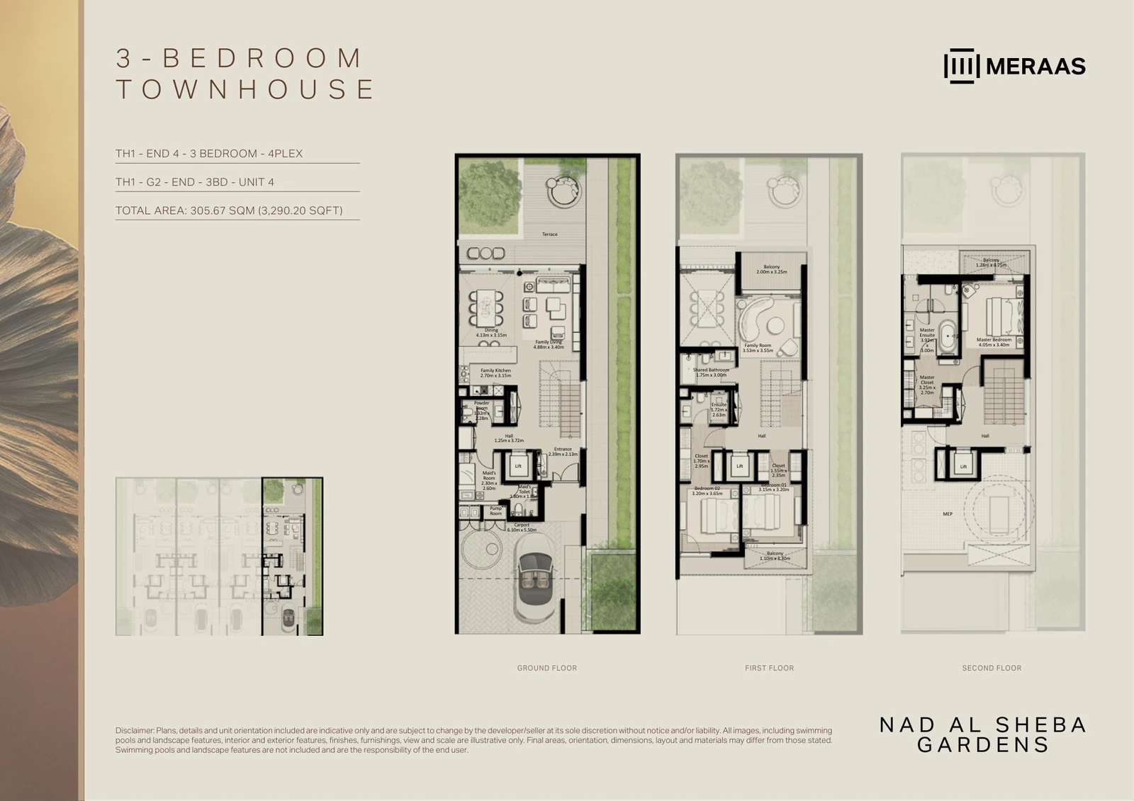 Floor plan for 3 Bedroom Townhouse – TH-1 (4-Plex) End Unit 4