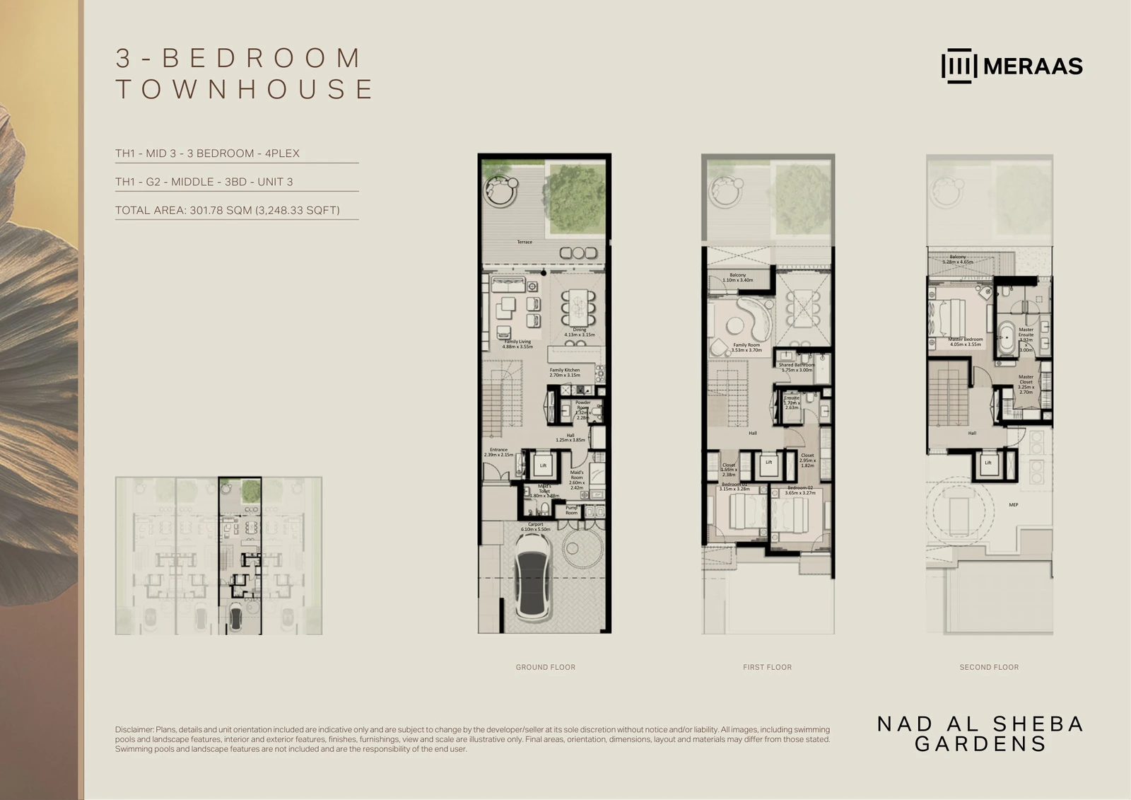 Floor plan for 3 Bedroom Townhouse – TH-1 (4-Plex) Middle Unit 3