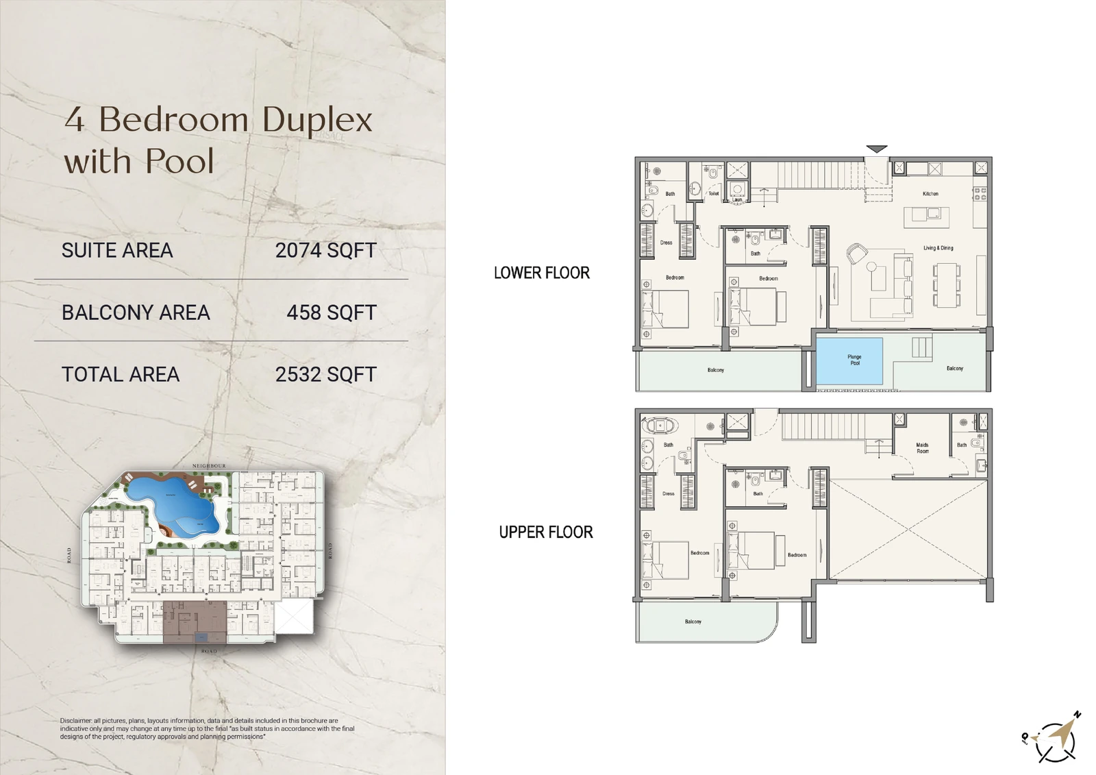 Floor plan for 4 Bedroom Duplex with Pool