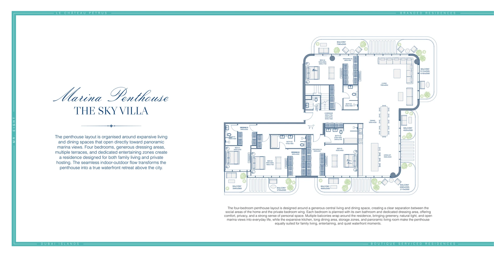 Floor plan for 4 Bedroom Marina Penthouse
