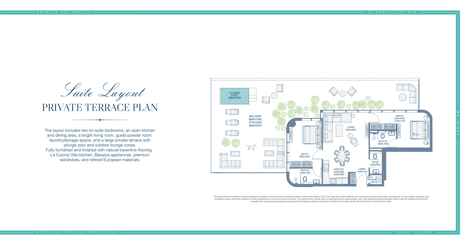 Floor plan for 2 Bedroom Suite – Private Terrace Plan