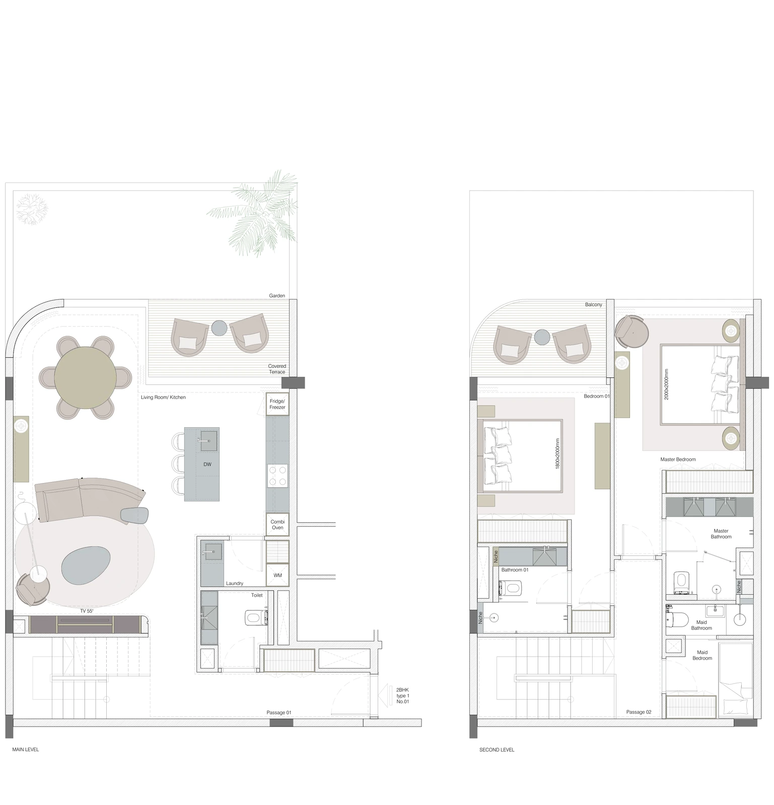 Floor plan for 2-Bedroom Residence Type 1 - Duplex