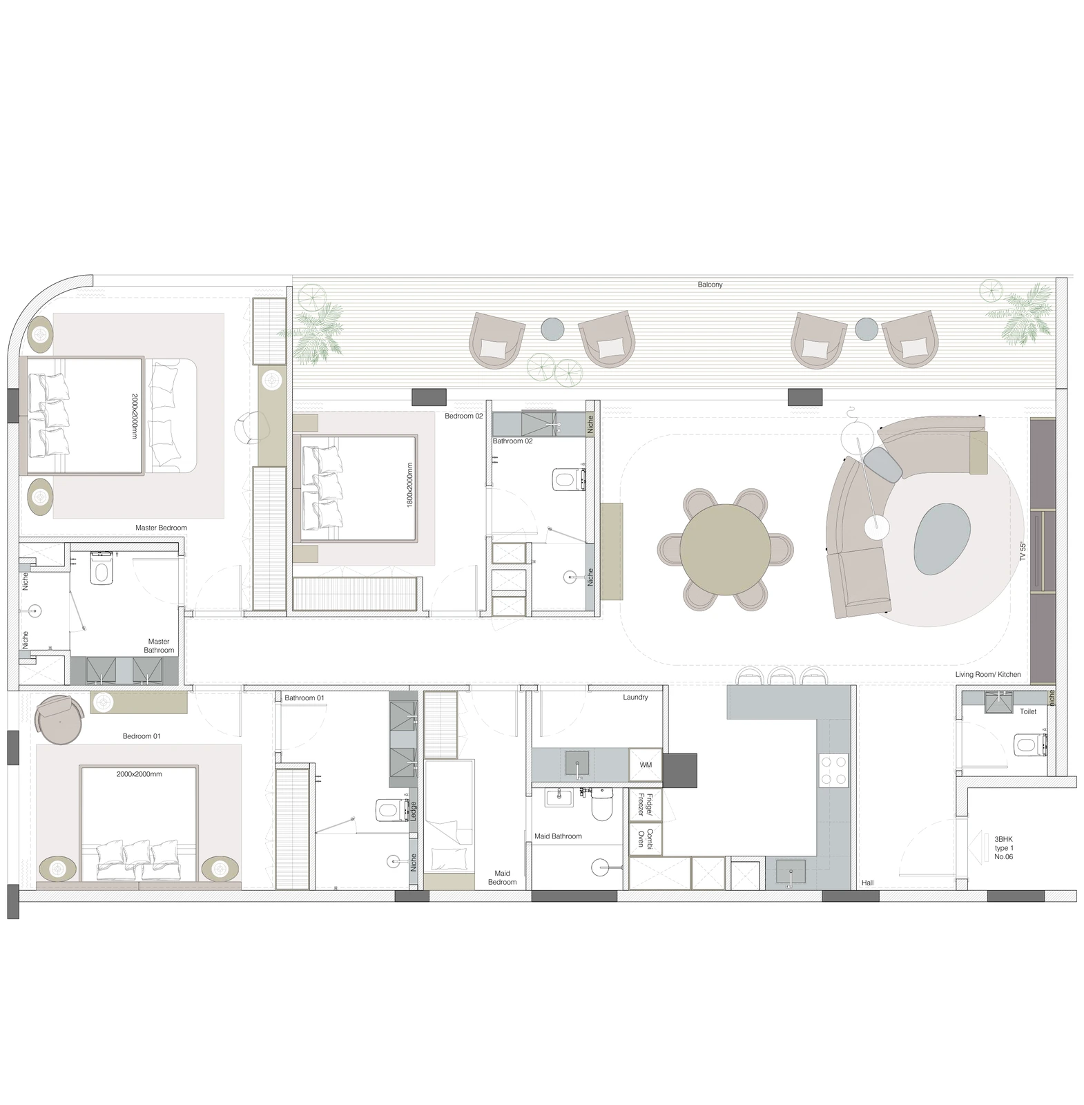Floor plan for 3-Bedroom Residence Type 1