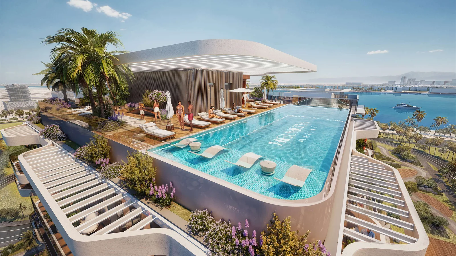 Rooftop pool rendering at Helvetia Marine.