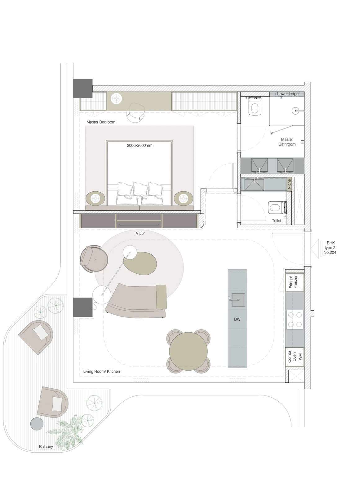 Floor plan for 1-Bedroom Residence Type 2