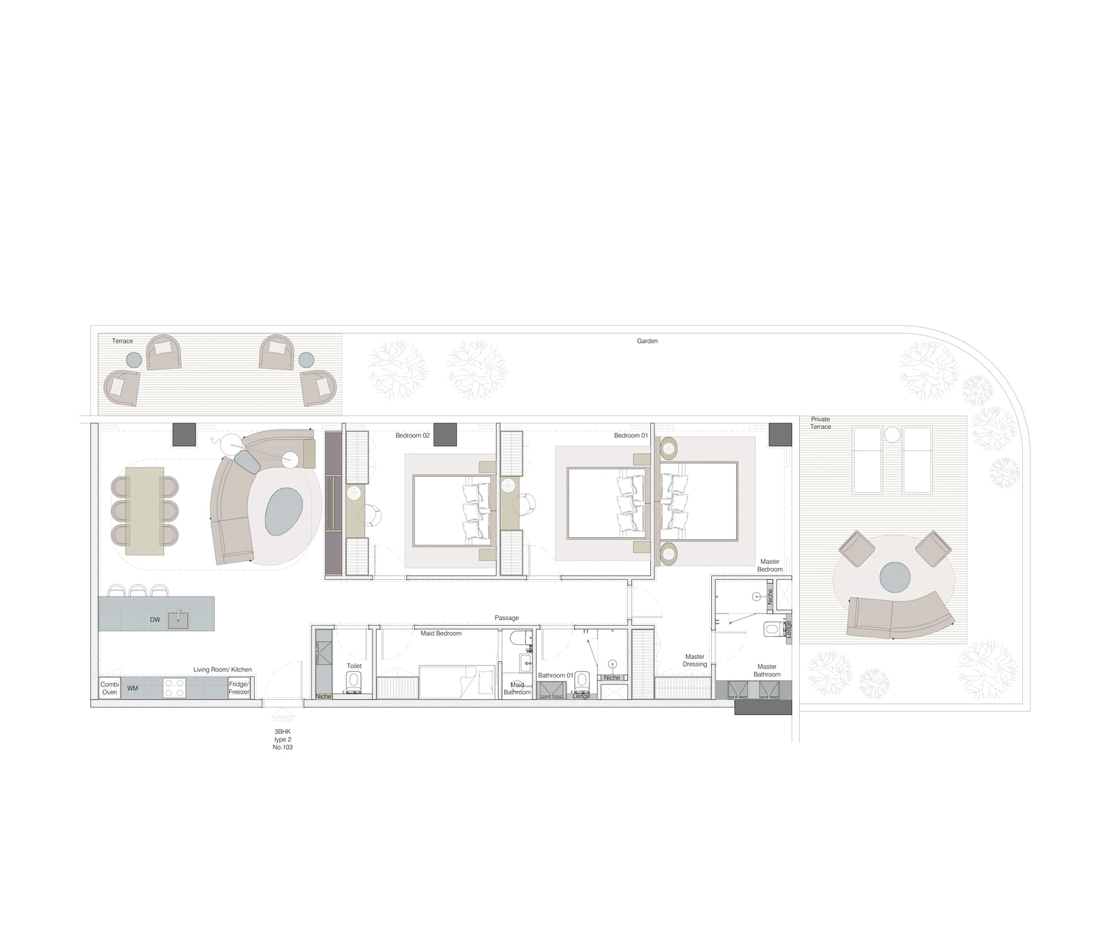 Floor plan for 3-Bedroom Residence Type 2
