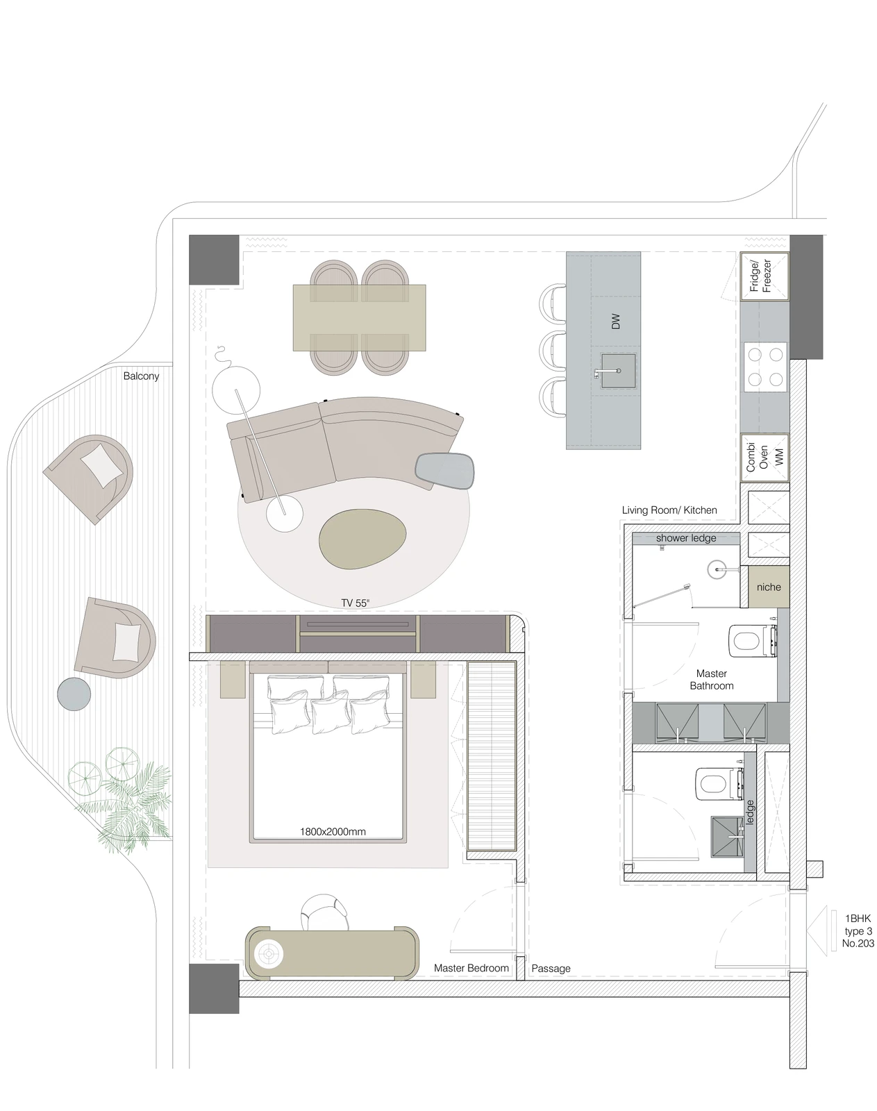 Floor plan for 1-Bedroom Residence Type 3