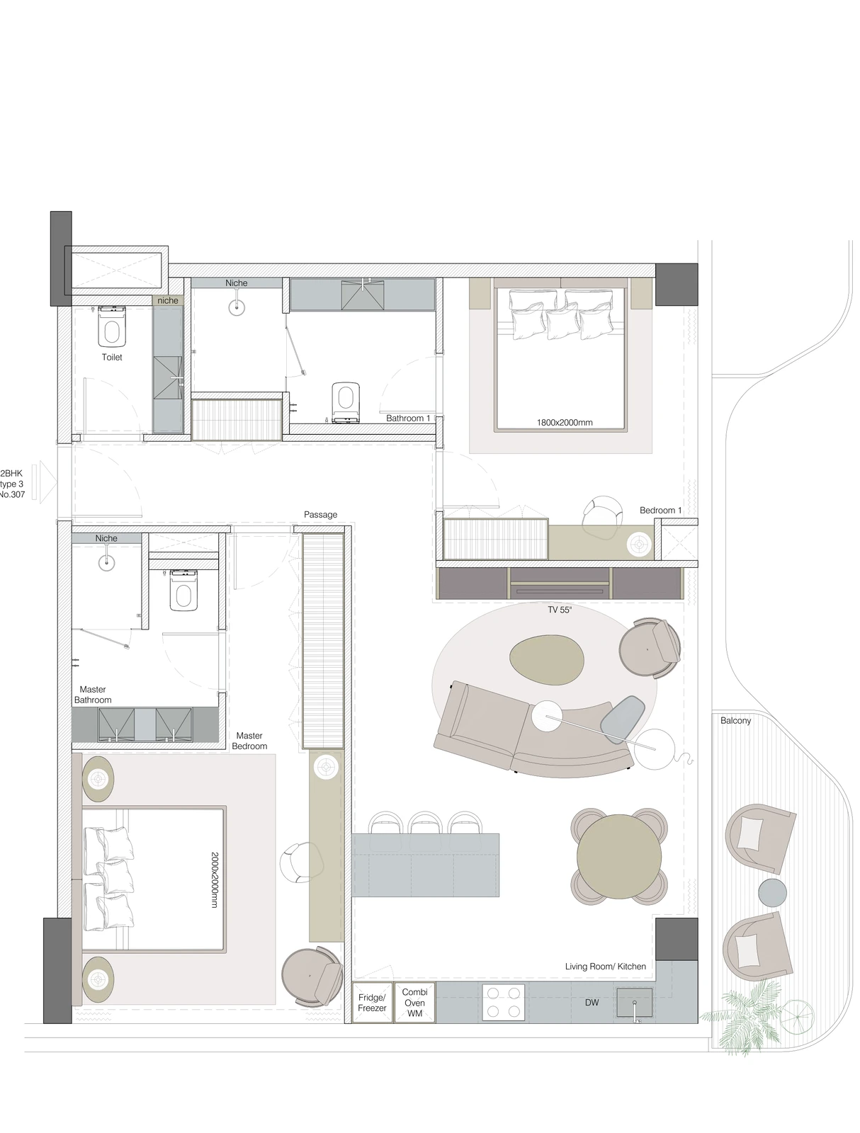 Floor plan for 2-Bedroom Residence Type 3