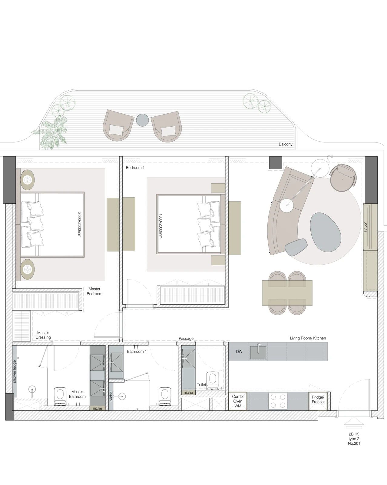 Floor plan for 2-Bedroom Residence Type 2