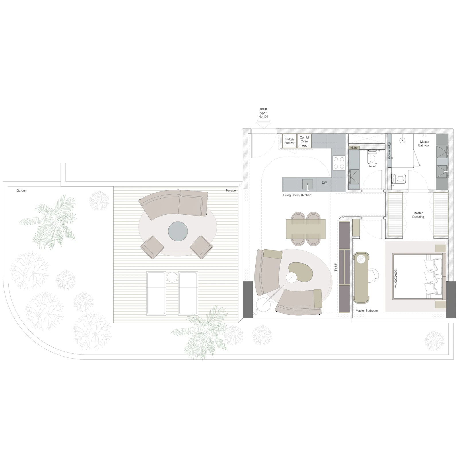 Floor plan for 1-Bedroom Residence Type 1