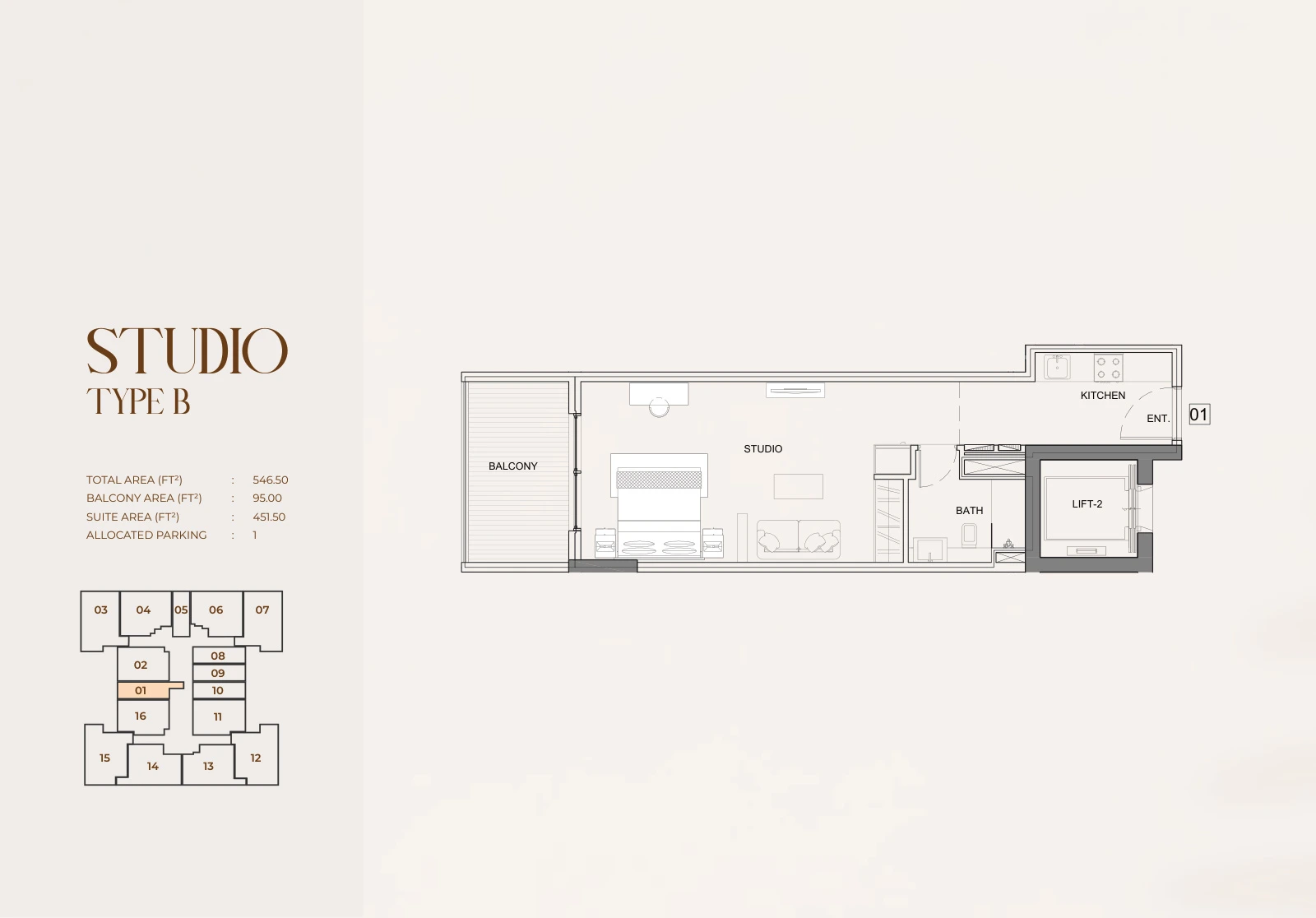 Floor plan for Studio Type B - Unit 01