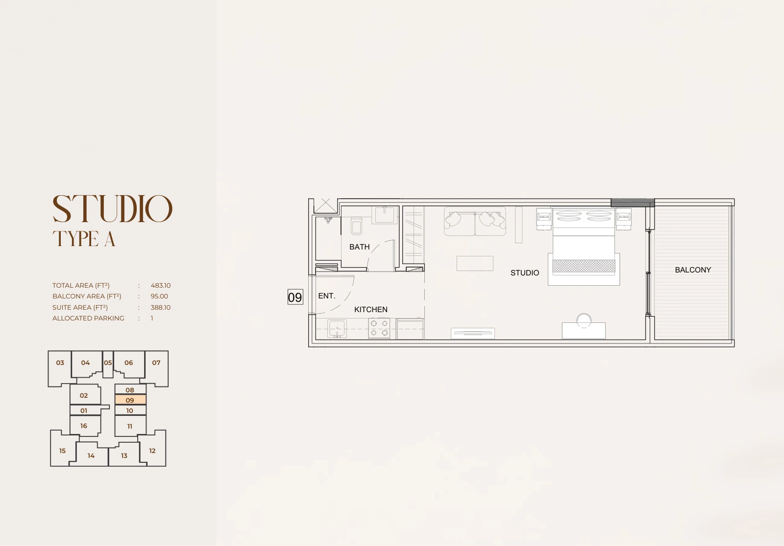 Floor plan for Studio Type A - Unit 09
