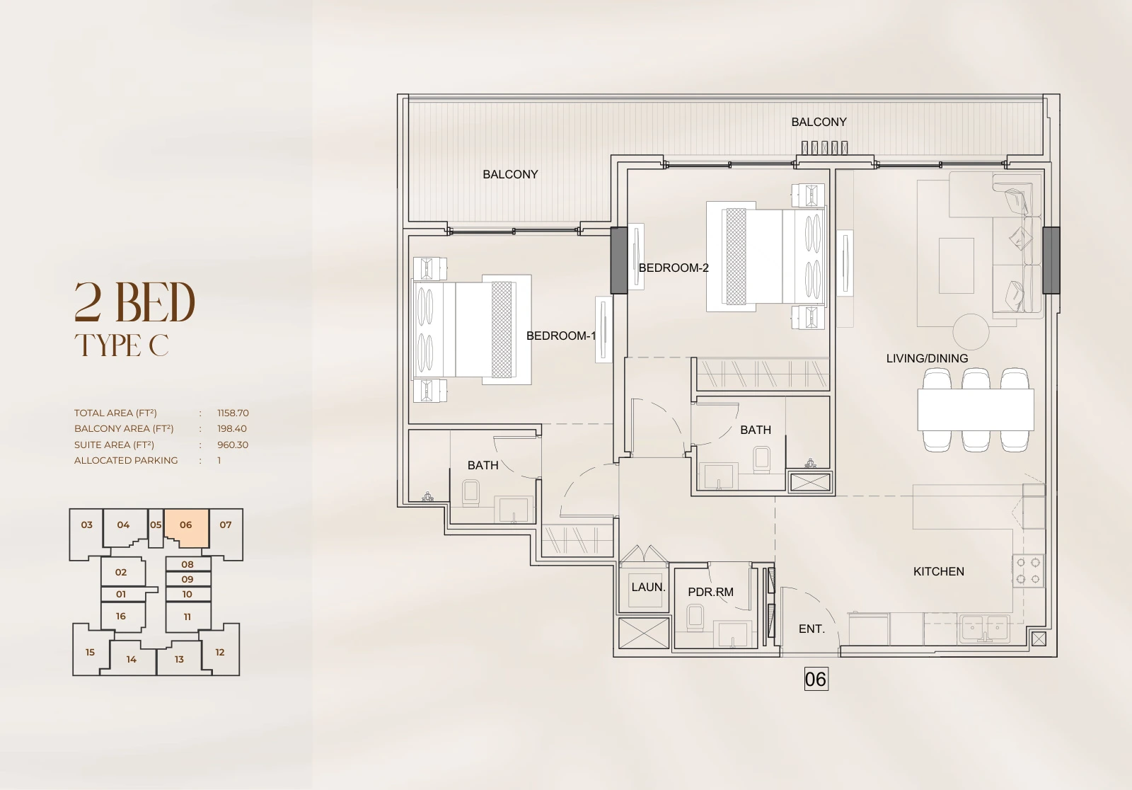 Floor plan for 2 Bed Type C - Unit 06