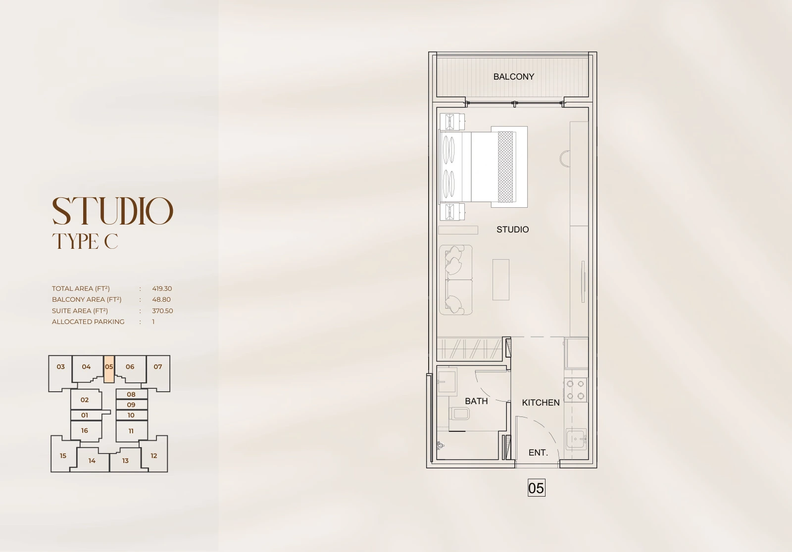 Floor plan for Studio Type C - Unit 05