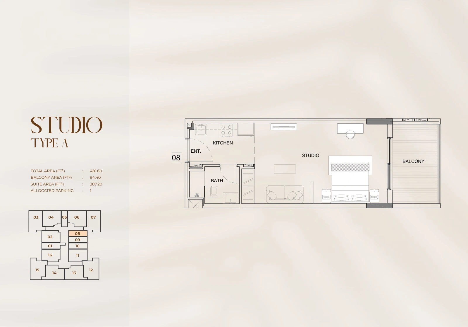 Floor plan for Studio Type A - Unit 08
