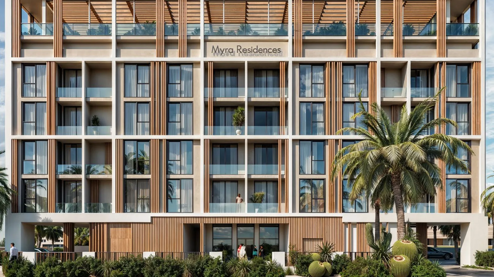 Front exterior rendering of Myra Residences.