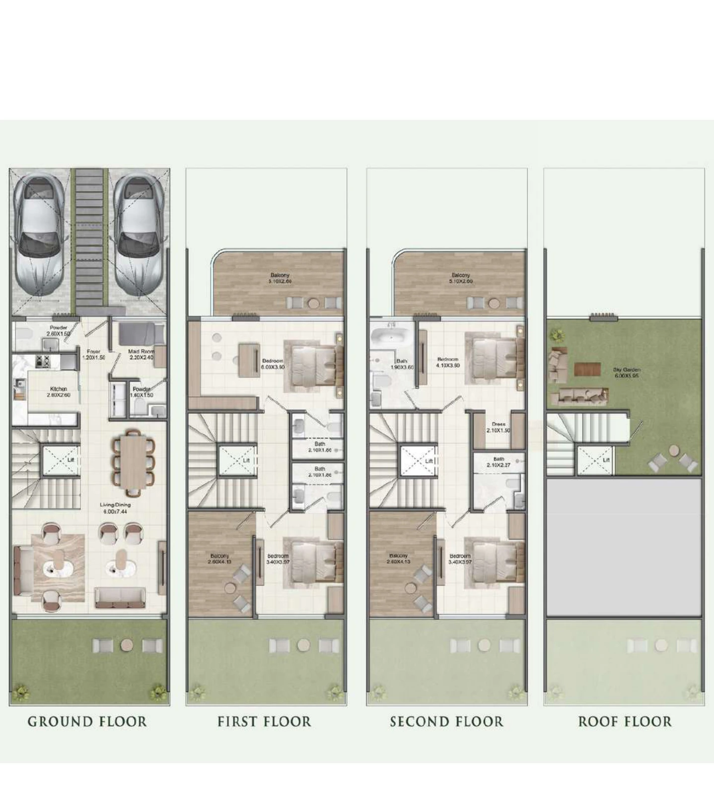 Floor plan for 4 Bedroom + Maid Townhouse - Premium