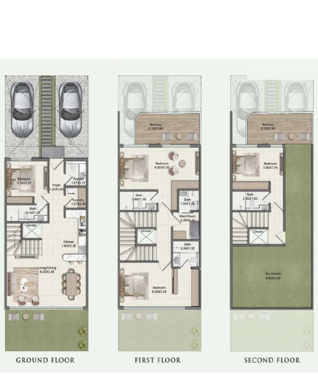 Floor plan for 4 Bedroom + Maid Townhouse