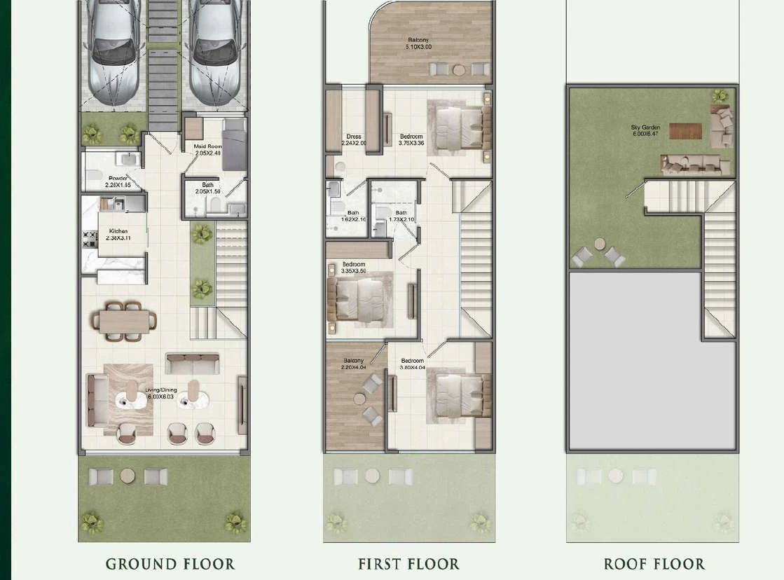 Floor plan for 3 Bedroom + Maid Townhouse