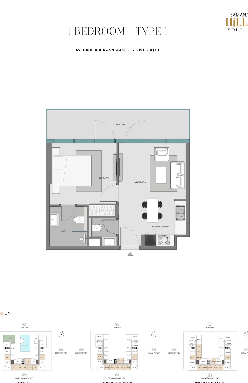 Floor plan for 1 Bedroom - Type 1