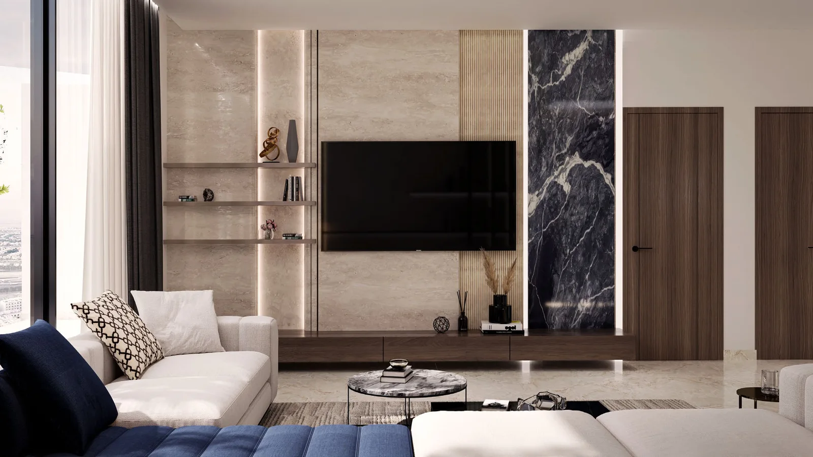 Living-room interior rendering at Samana Hills South 3.