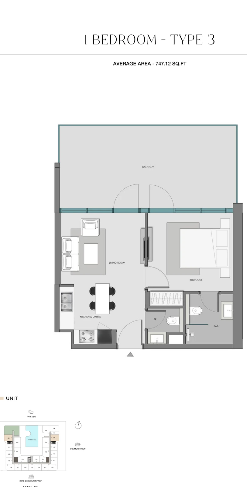 Floor plan for 1 Bedroom - Type 3