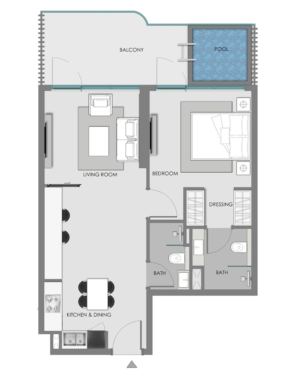 Floor plan for 1 Bedroom + Pool - Type 4