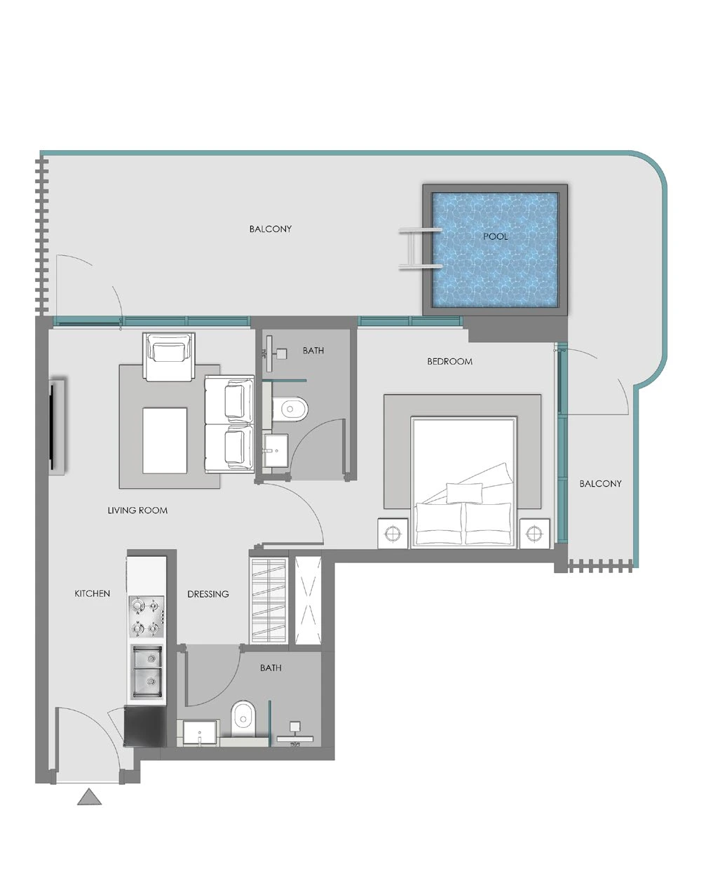 Floor plan for 1 Bedroom + Pool - Type 5