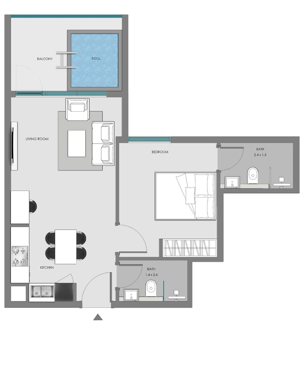 Floor plan for 1 Bedroom + Pool - Type 6