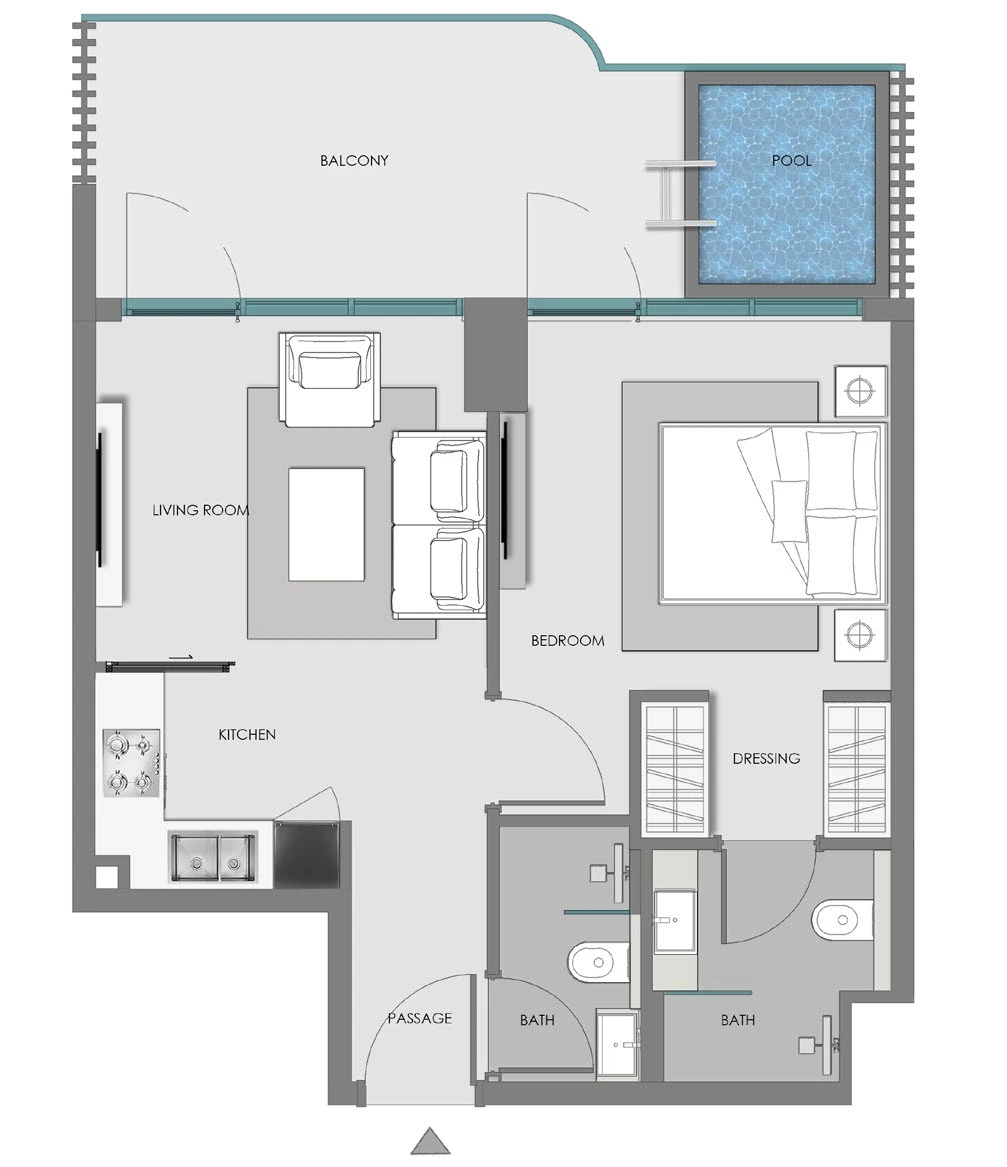 Floor plan for 1 Bedroom + Pool - Type 3