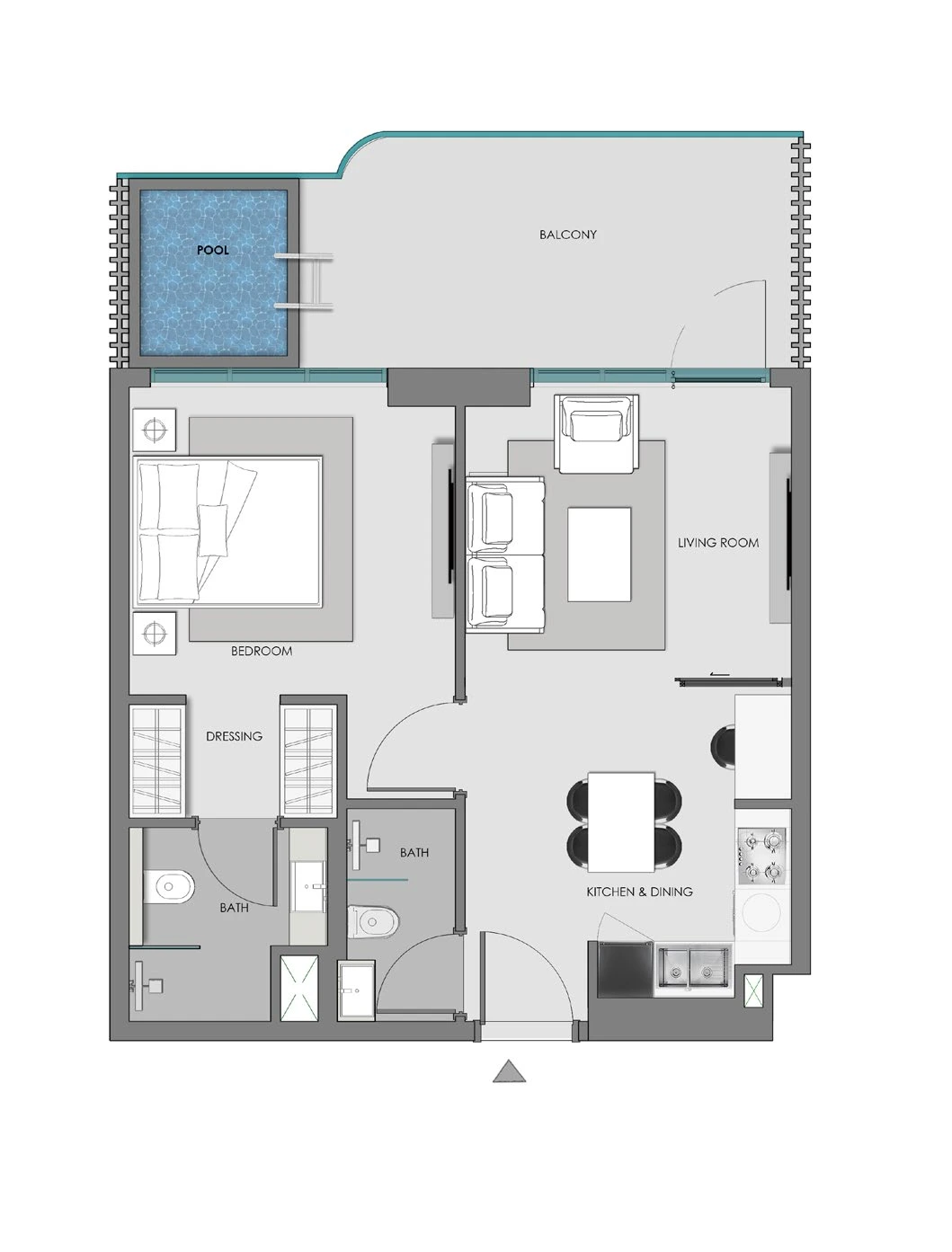 Floor plan for 1 Bedroom + Pool - Type 1