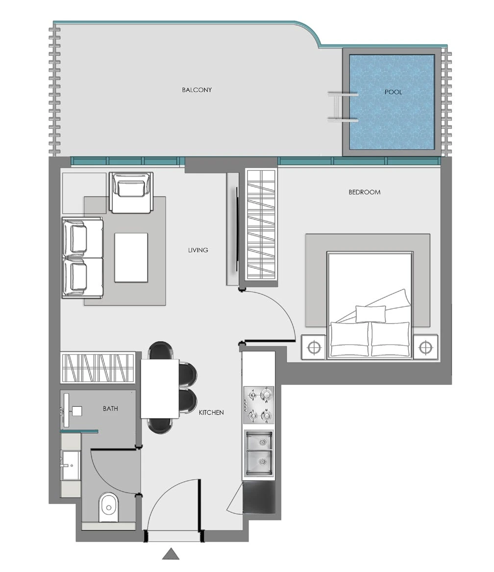 Floor plan for 1 Bedroom + Pool - Type 2