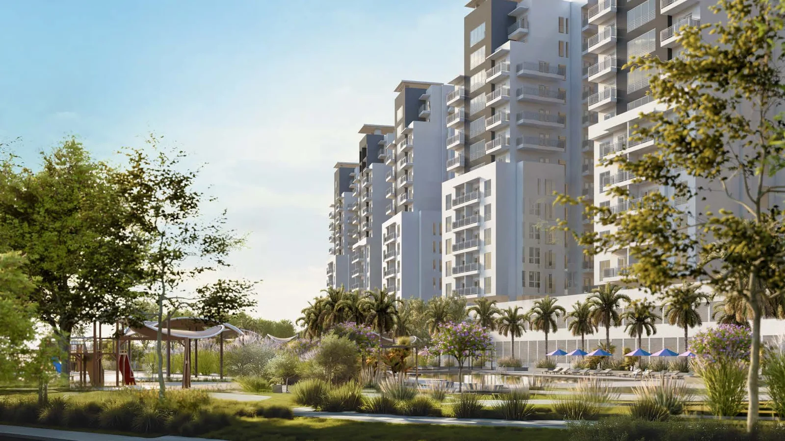Park-side exterior rendering at South Garden E.