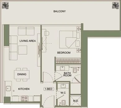 Floor plan for 1 Bedroom Type 05