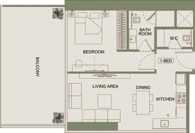 Floor plan for 1 Bedroom Type 01