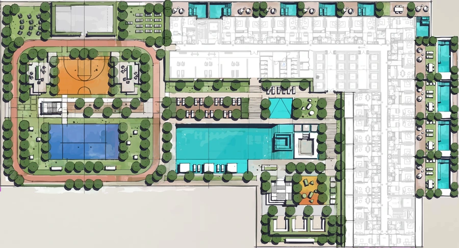 Amenity site plan for Binghatti Vintage.