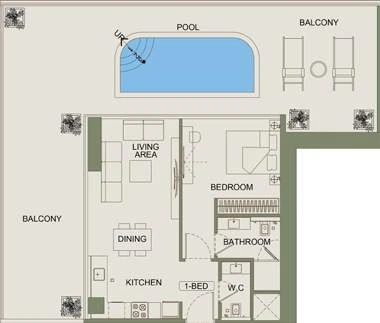 Floor plan for 1 Bedroom Type 02